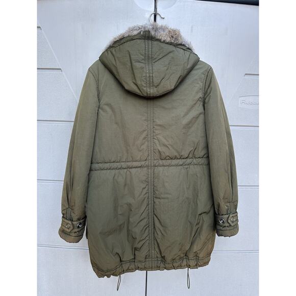 Theory Rabbit Fur Trim Hooded Parka/Anorak Coat Army Green Sz S Winter Outdoors - Picture 7 of 13